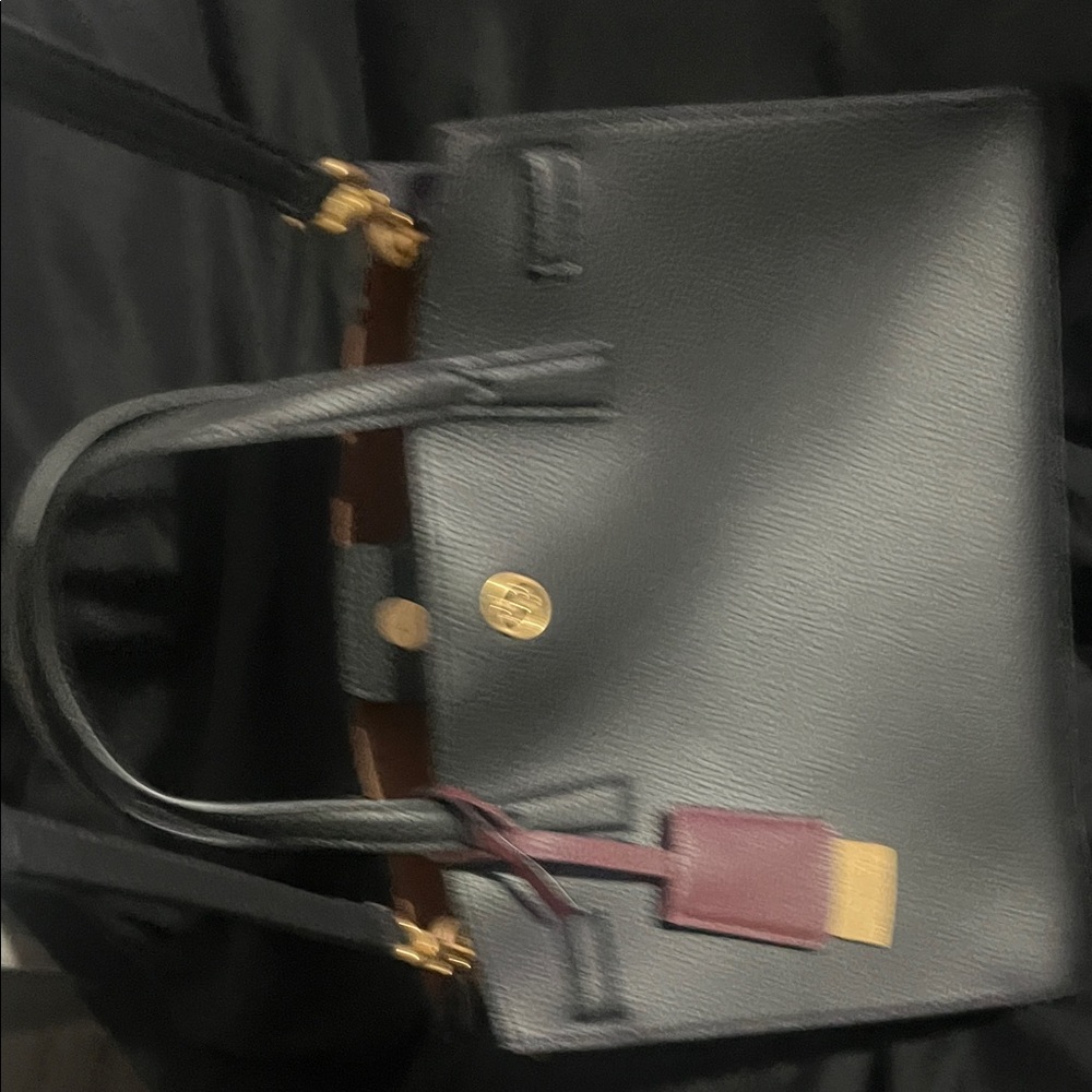Tory Burch Black Satchel with Burgundy Tag and Gold Hardware - Picture 4 of 11